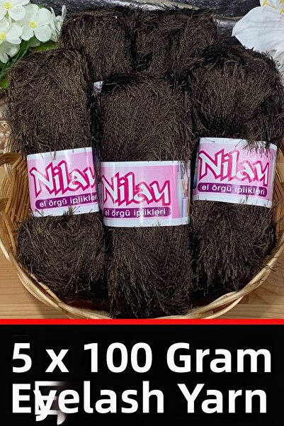 outletyarn Yumoş - (Eyelash) 500 Gr Package Outlet Knitting Yarn 08- Brown
