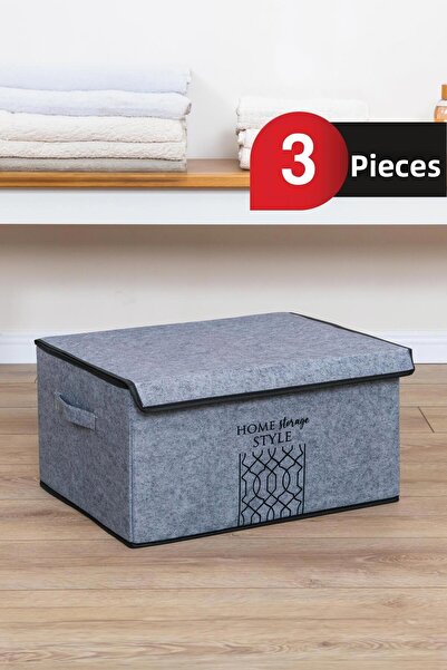 ALAS Gray Maxi Box - Felt Lid, 47X37X24 Cm, 3 Pcs