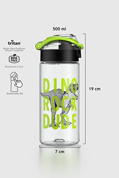 Renga قارورة مياه للأطفال من ساغا منقوشة سعة 500 مل من التريتان 912014 أسود-أخضر