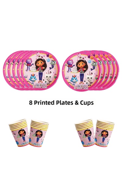 HAPPYLOOPPARTY طقم أطباق وأكواب مطبوعة متوافقة مع موضوع منزل غابي دالهاوس، تت...