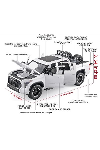 Asya Oyuncak مجموعة معلبة بمقياس 1/24 سيارة تويوتا تندرا معدنية بيضاء