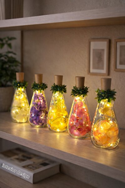 LABURN 2 Pcs Led Lighted Decorative Glass Bottle Lamp – with Artificial Flowe...