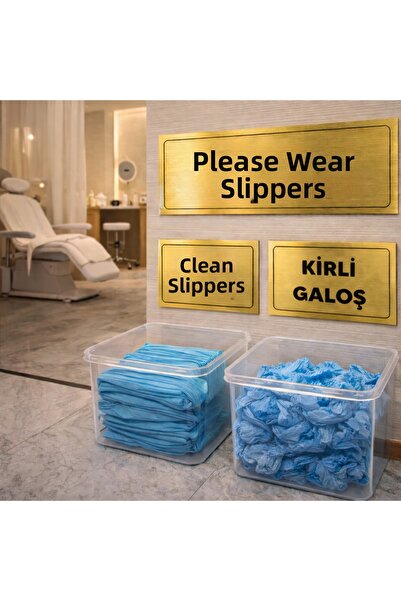 Outdoor One Please Wear Overshoes Gold Warning Sign – Clean Dirty Overshoes Set