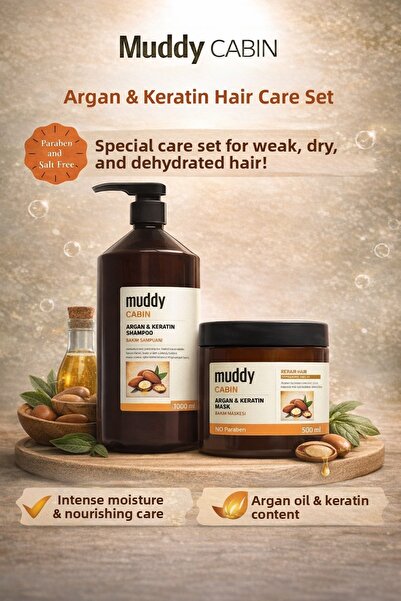 Muddy Argan and Keratin Cabin Shampoo - 1000 ml and 500 ml Mask