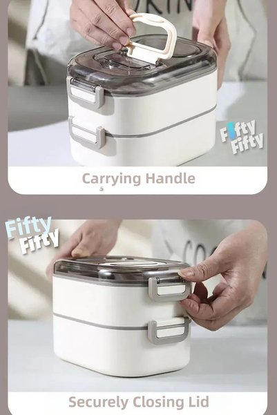 Vagonlife 1000 ML Stainless Steel Bento Lunch Box - Two Layers, Three Compartments, New Generation, Lunch Bowl, with Sauce Bowl