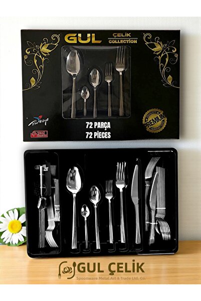 Gül Mutfak 72 Piece Cutlery Set for 12 People, Plain Model, Boxed 18/0