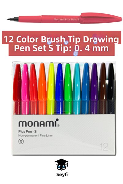 SEYFİKİRTASİYE Monami 12 Color Felt Tip Paint Drawing Pen Set S Tip 0.4 mm