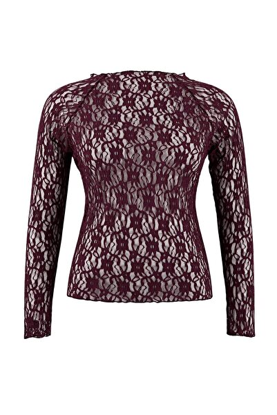 Trendyol Curve Bluză cu dantelă neagră prune din material subțire mărime mare...