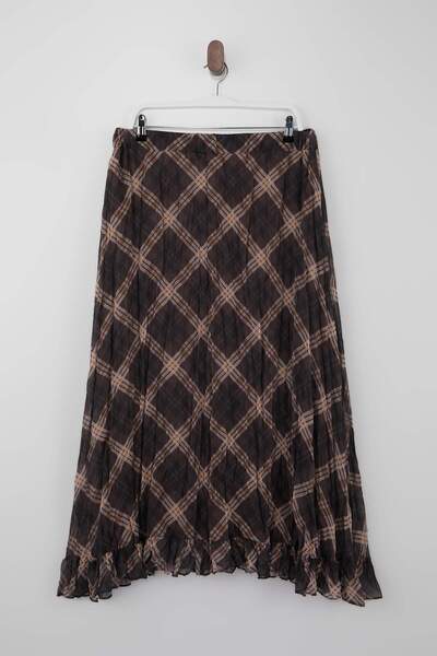 Trendyol Curve Multi-Colored Midi Plaid/Checkered Wrinkled Look Trend Woven P...