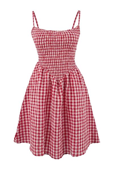 Trendyol Collection Rochie de plajă extra mini, țesută, cu model în carouri r...