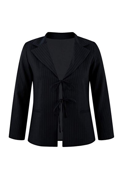 Trendyol Curve Jachetă mare, cu dungi, cu șireturi, cu detalii țesute, albast...