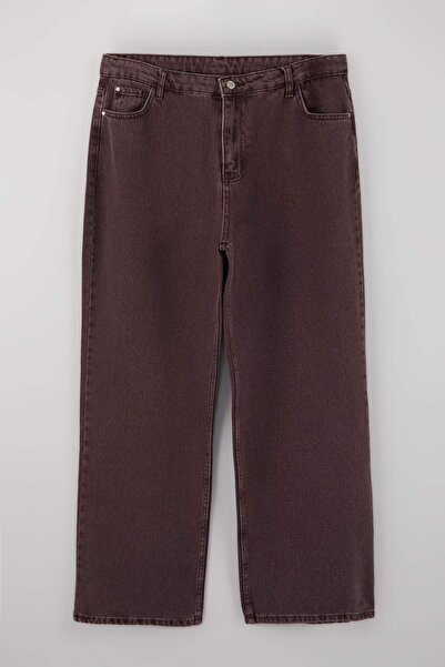 Trendyol Curve Burgunderrote Jeans mit hoher Taille und weitem Bein in Übergr...