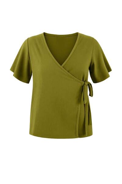 Trendyol Curve Oil Green Double-Breasted Knitted Blouse with Binding Detail T...