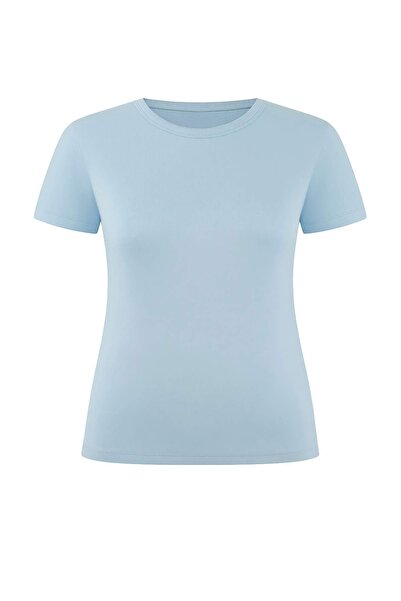 Trendyol Curve Bluză albastru deschis din viscoză, elastică, confortabilă, ba...