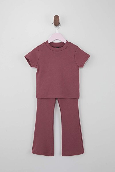 TRENDYOLKIDS Dusty Rose Plain Knitted Bottom - Top Set Tkdss25Au00136