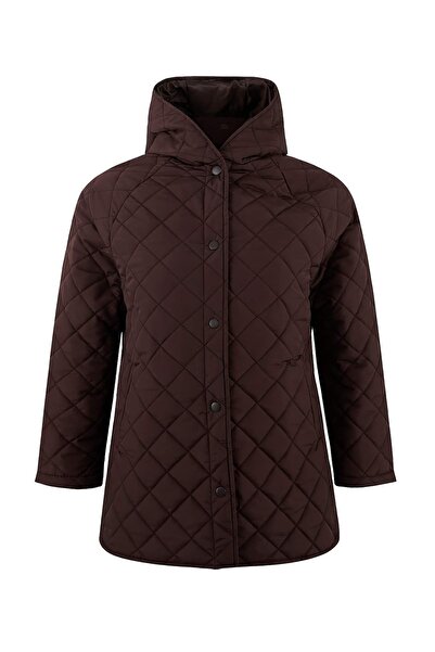 Trendyol Curve Dunkelbrauner Mantel in normaler Größe, Übergröße TWOAW26AW00009