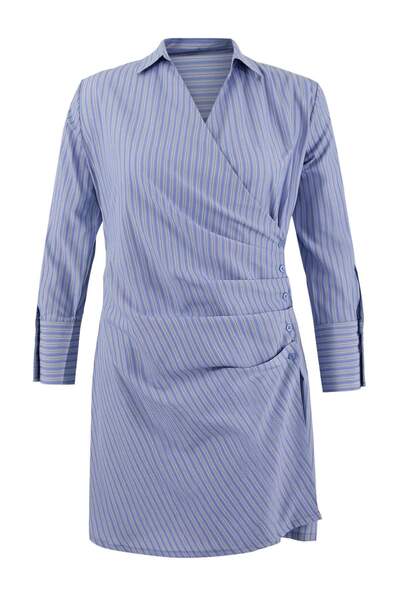 Trendyol Curve Blaues, aus Frottee gewebtes Kleid in Übergröße