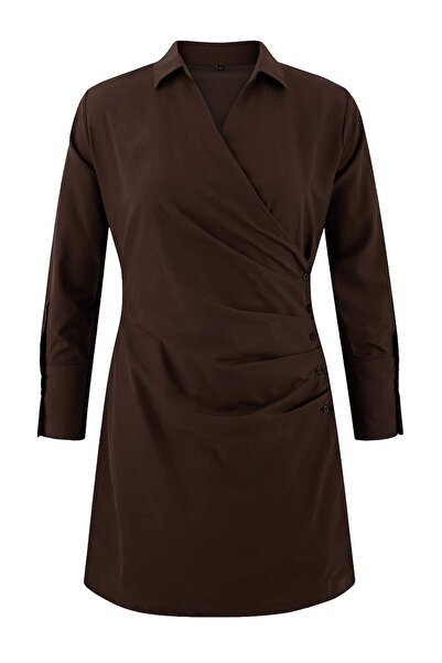 Trendyol Curve Brown Terrycotton Woven Plus Size Dress