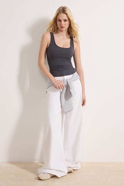 Trendyol Collection Anthrazitfarbenes, eng anliegendes, elastisches, gerippte...