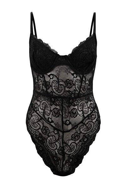 Trendyol Collection Body negru din dantelă fără cupă THMSS26BD00001