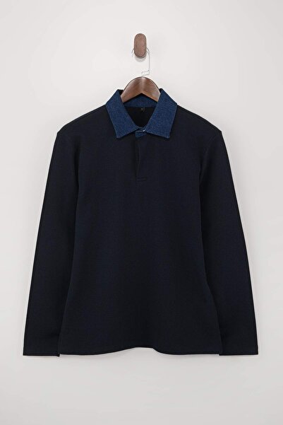 Trendyol Collection Marineblaues T-Shirt mit normaler Passform und strukturie...