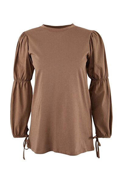 Trendyol Modest Beige Regular Single Jersey Plain Knitted with Elastic Detail...