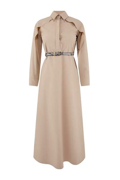 Trendyol Modest Gewebtes Kleid mit Gürtel und Details an den Ärmeln TCTSS26EB...