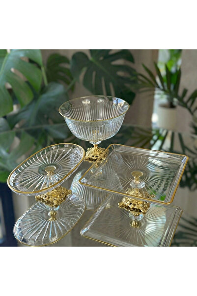 Elta Collection Gold Detaylı Metal ayaklı 3 parça sunum ve servis seti