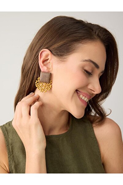 Jimmy Key Kahverengi Ahşap Görünümlü Modern Küpe