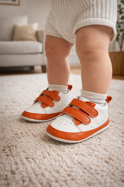 Kiçi Turuncu Düz Şık Konforlu Rahat Taban Cırtlı İlk Adım Ayyakkabısı