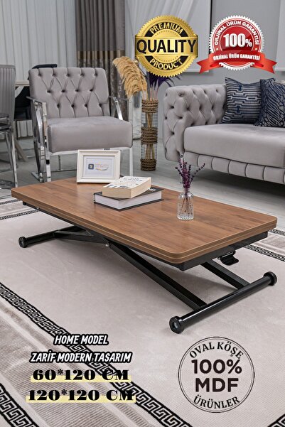 SEHPAM AKILLI Akıllı Sehpa Home Üst Tabla Mdf Ceviz Oval Köşe Alt Mekanizma S...