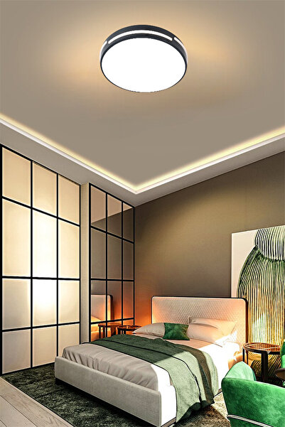 CATLUZ Antrasit Şerit Akrilikli 50cm Çap 3 Işık Renkli Kumandalı Dimli Led Ta...