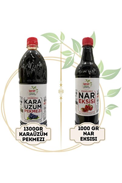 Baştan Yöresel 1300 gr Karaüzüm Pekmezi Ve 1000gr Nar Ekşisi