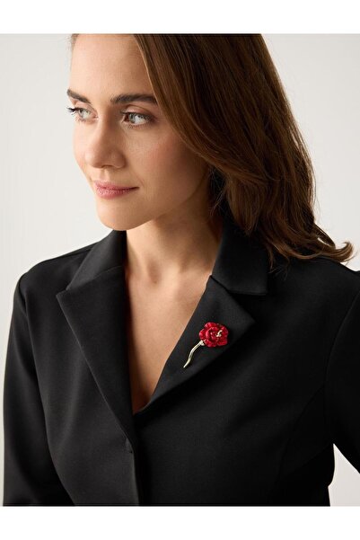 Jimmy Key Kırmızı Gül Figürlü Broş