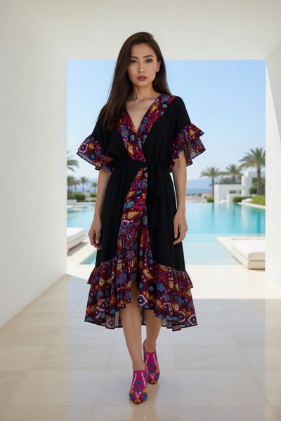Su Koleksiyon CAMILLA BOHO STYLE CLOTH & فستان فوال - أسود