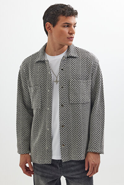 Tudors Cămașă Dobby pentru bărbați, cu croială relaxată, tricotată cu buzunar...