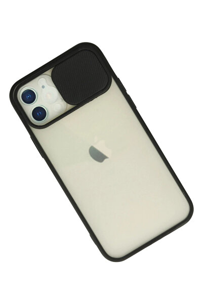 FREEDOM STOREE حافظة هاتف آيفون 12 من نيو فيس، كاميرا منزلقة من السيليكون - أسود