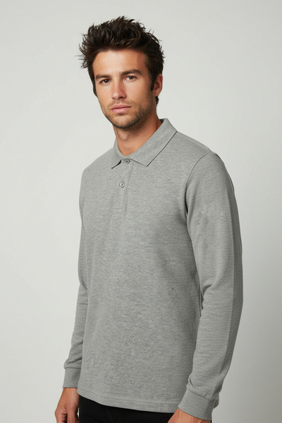 Çapıt Μακρυμάνικο μπλουζάκι με λαιμόκοψη πόλο Βαμβάκι σε γκρι μελανζέ, σχολικ...