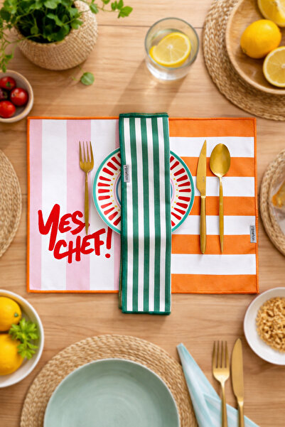 RİTMOHOME Yes Chef, Sloganlı, Marin, Desenli, Çizgili, Renkli, Kenar Biyeli A...