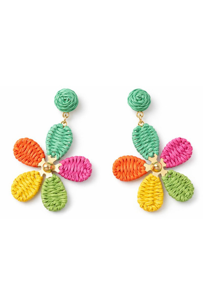 Leo'Stone الموسم الجديد متعدد الألوان زهرة القش تصميم استرخى أقراط الصيف الخف...