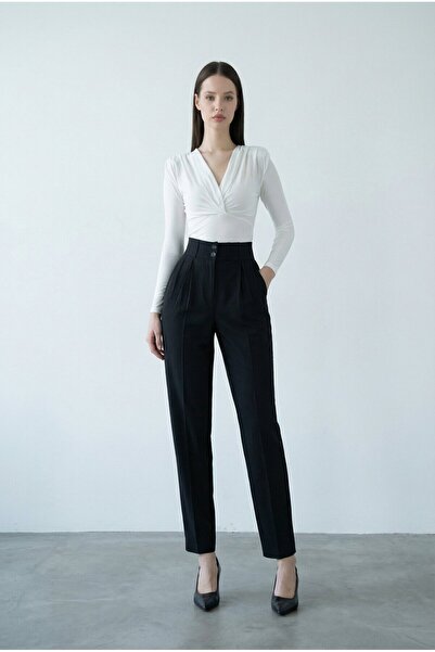 VAGGON Черен панталон морков с висока талия