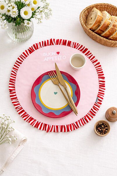 RİTMOHOME Βολάν, Στρογγυλό, Μποέμ, Σλόγκαν Καρδιάς, Έντυπο, Πολύχρωμο, Ριγέ Α...