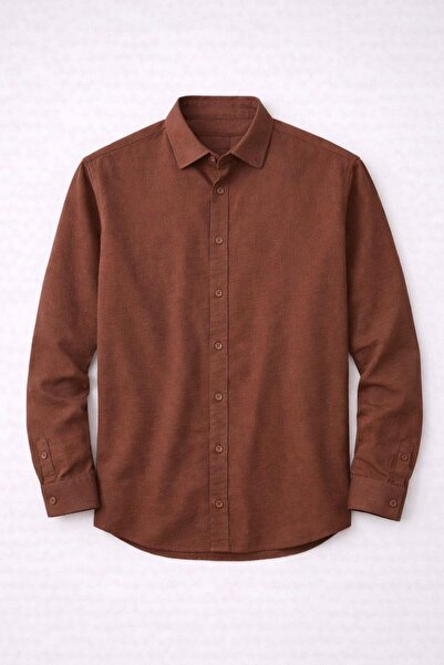 Valiberta Scott – Soft Dokulu Yarım Oversize Modern Erkek Gömlek - Kahve