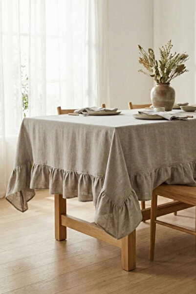 Morlay رومانسية |   مفرش طاولة ناعم مكشكش - غطاء زخرفي بلون كابتشينو عتيق بلو...