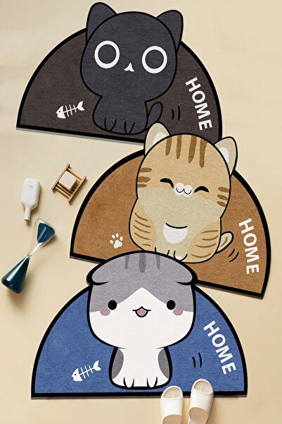 Decomia Home Washable Blue Cat Bathroom Carpet Mat Toilet Seat Single Piece O...