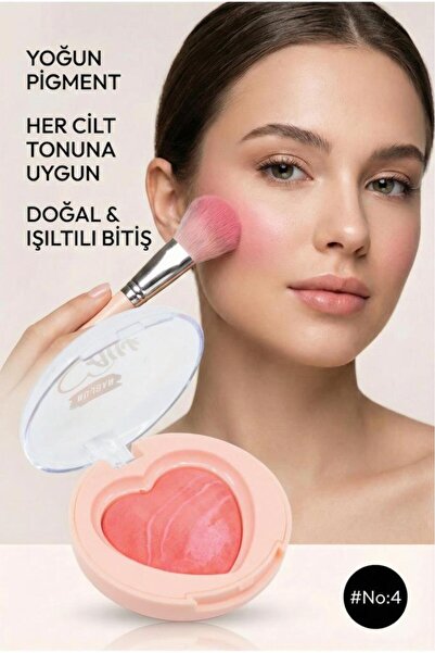 MUJGAN Tekli Kalp Şekilli Yoğun Pigmentli Blusher Allık NO:4