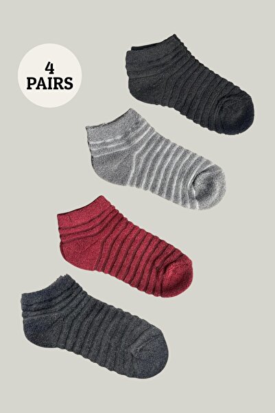 İbrahim Berk 4 Çift Kadın Ters Havlu Patik Çorap Renkli Pamuklu Ters Havlu Çorap