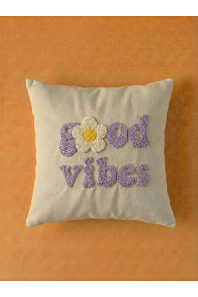 rellhome Purple Good Vibes Written Patterned Design Punch Throw Pillow Cover