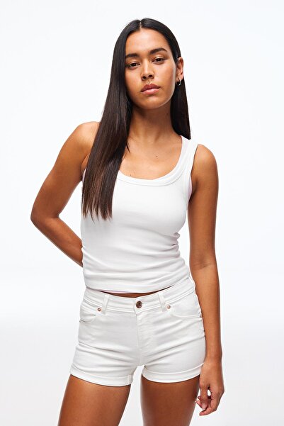 Bershka Denim paçası katlamalı şort