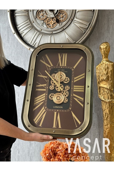 YASAR CONCEPT Bellmora Metal Çarklı Duvar Saati 48x68 Cm